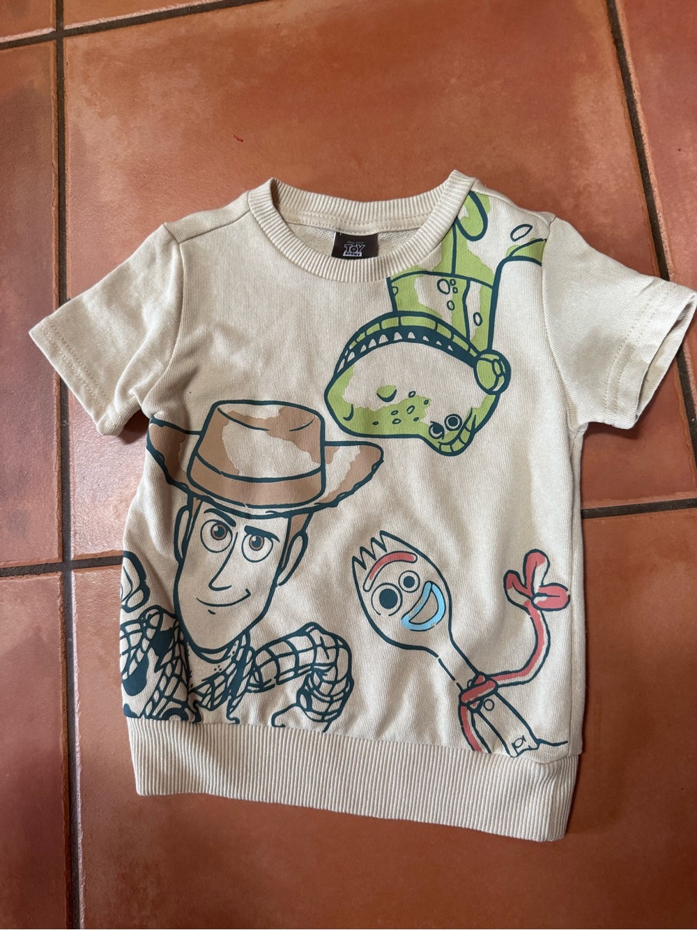 Disney Kids Toy Story Graphic Tee Cream Woody Forky Rex Short Sleeve Shirt 2T